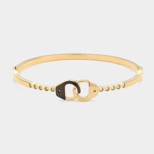 Load image into Gallery viewer, Gold Stainless Steel Stone Paved Handcuff Hinged Bangle Bracelet
