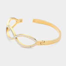 Load image into Gallery viewer, Gold Stainless Steel Stone Paved Wavy Hinged Bangle Bracelet
