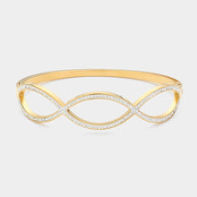 Load image into Gallery viewer, Gold Stainless Steel Stone Paved Wavy Hinged Bangle Bracelet
