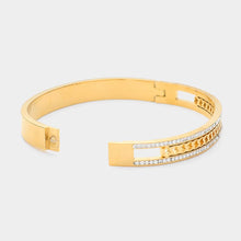 Load image into Gallery viewer, Gold Stainless Steel Stone Paved Hinged Bangle Bracelet
