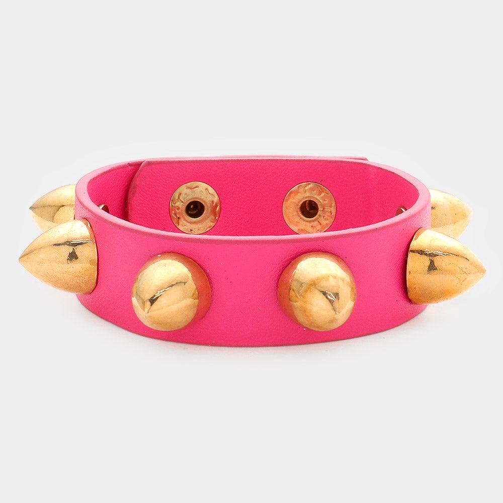 Pink Studded Leather Band Bracelet - Jewelry Store by Erik Rayo