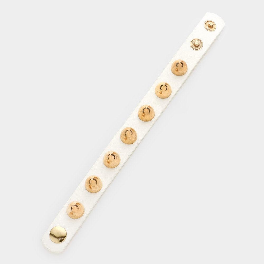White Studded Leather Band Bracelet - Jewelry Store by Erik Rayo