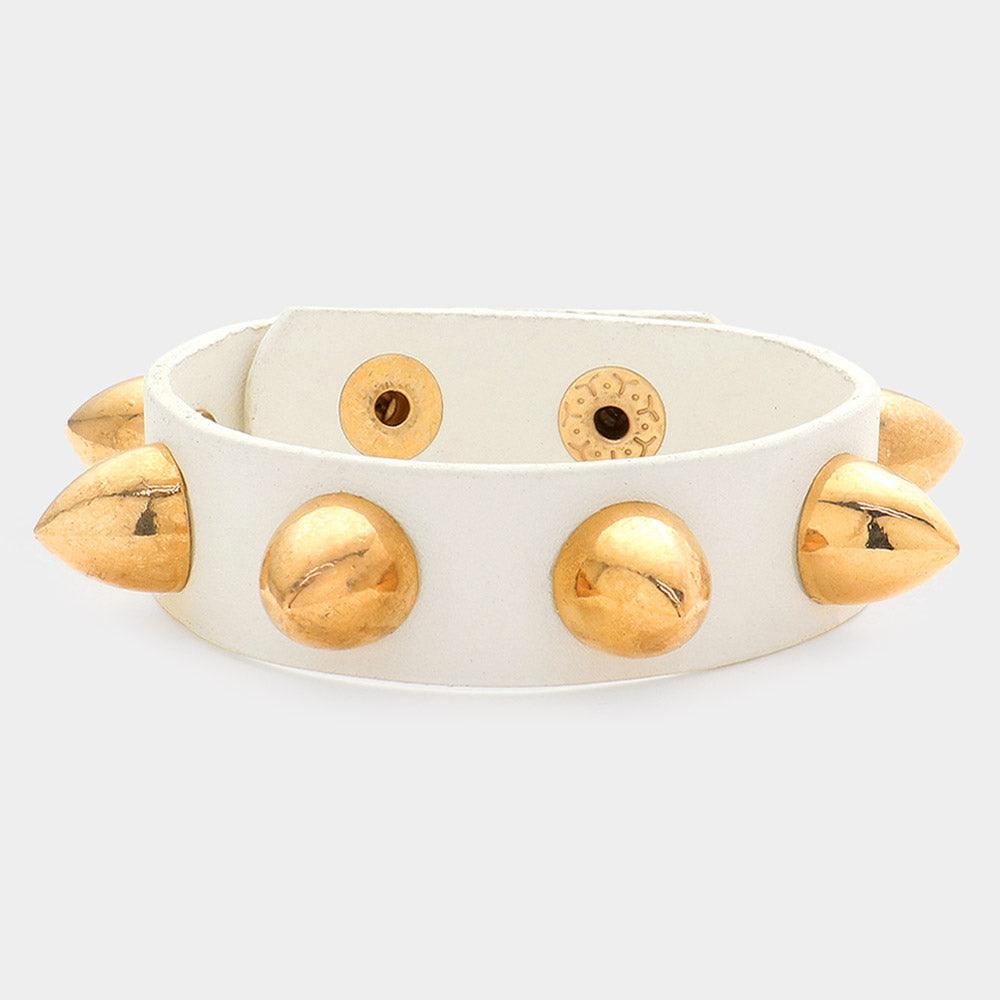 White Studded Leather Band Bracelet - Jewelry Store by Erik Rayo