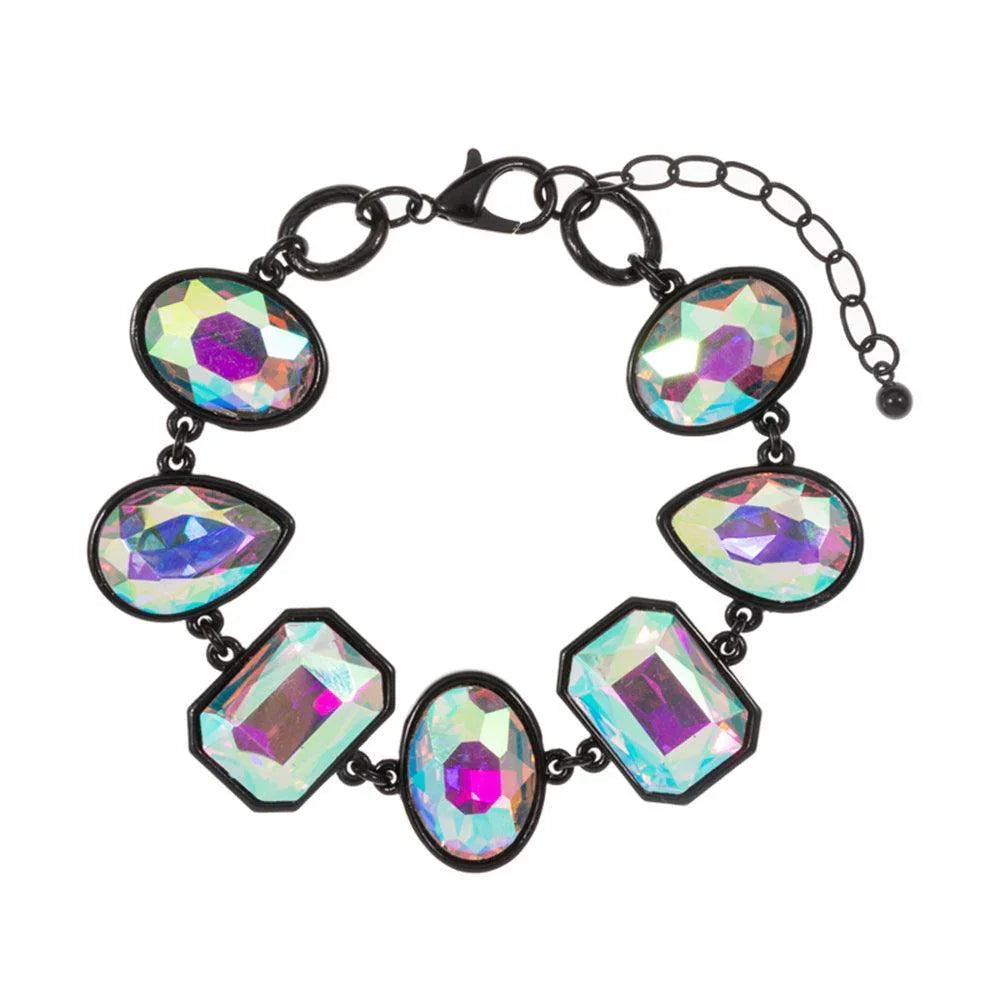 Black Oval Teardrop Square Crystal Stone Cluster Charm Bracelet - Jewelry Store by Erik Rayo