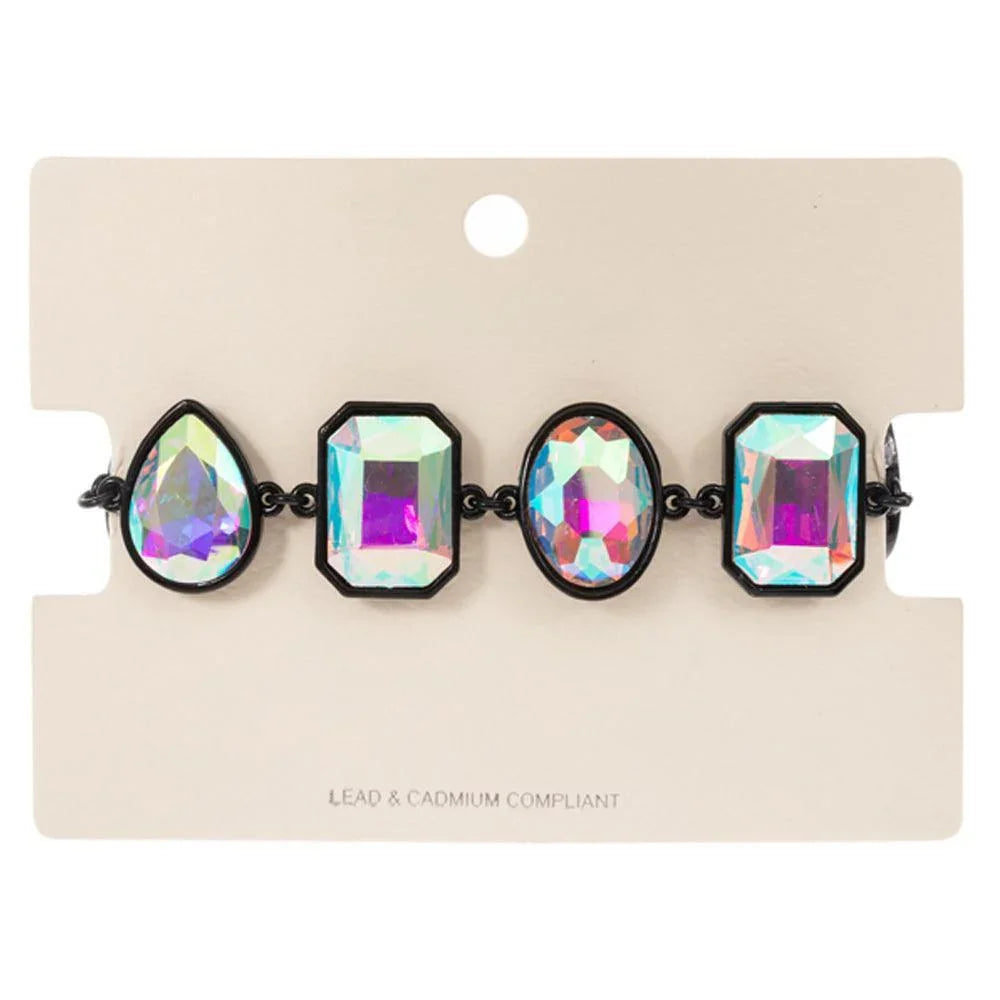 Black Oval Teardrop Square Crystal Stone Cluster Charm Bracelet - Jewelry Store by Erik Rayo