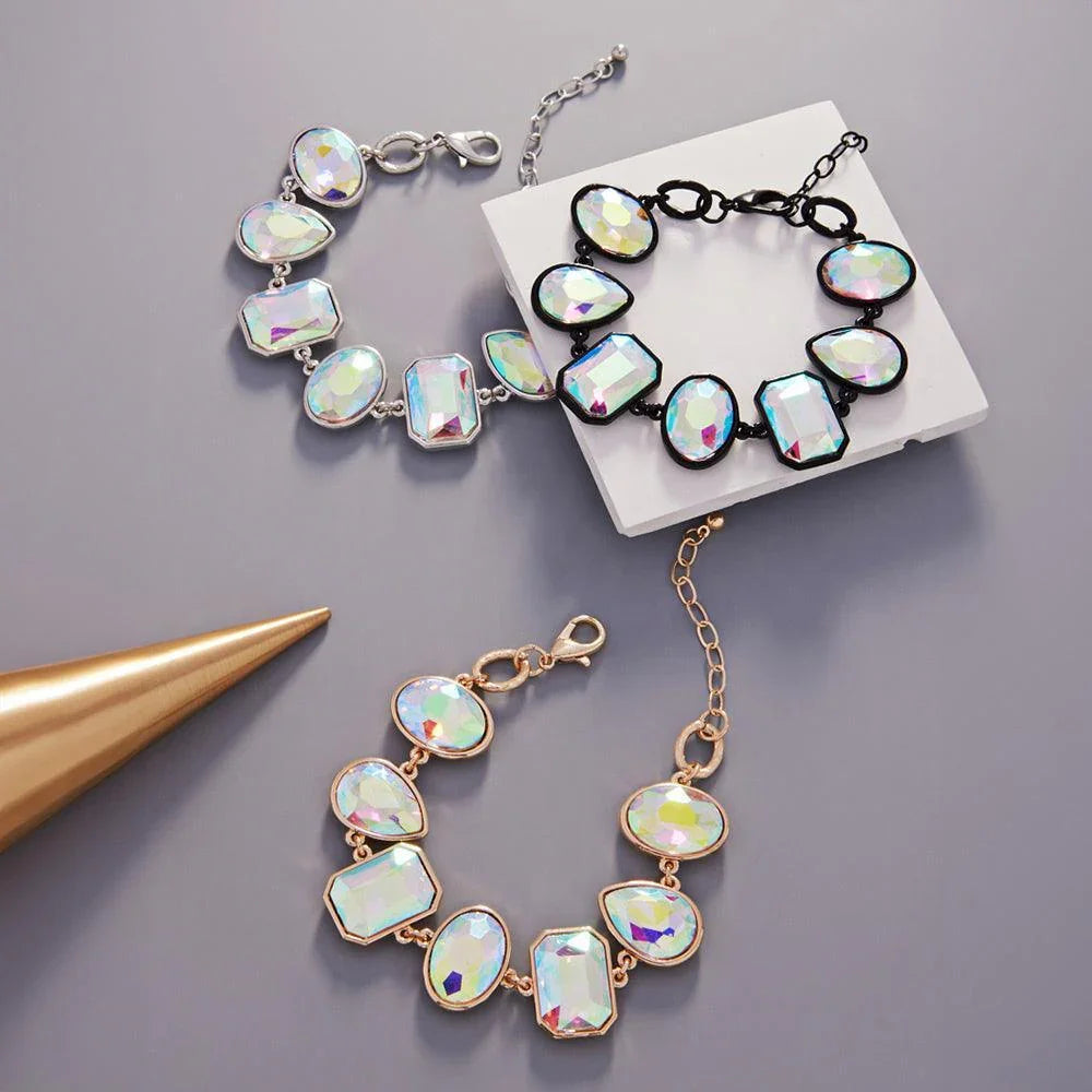 Black Oval Teardrop Square Crystal Stone Cluster Charm Bracelet - Jewelry Store by Erik Rayo