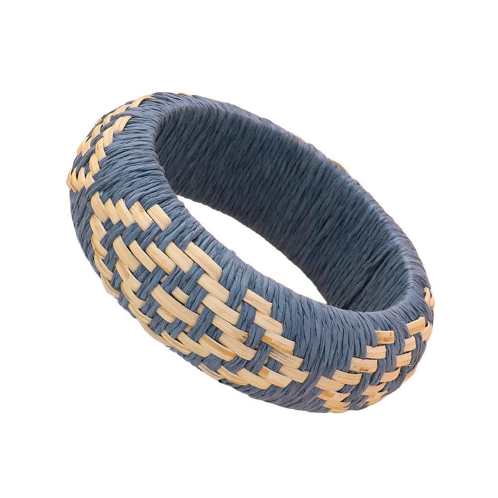 Blue Raffia Weave Abstract Pattern Bangle Bracelet - Jewelry Store by Erik Rayo
