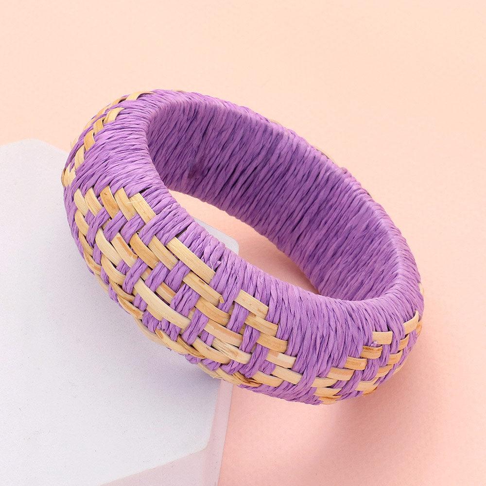 Lavender Raffia Weave Abstract Pattern Bangle Bracelet