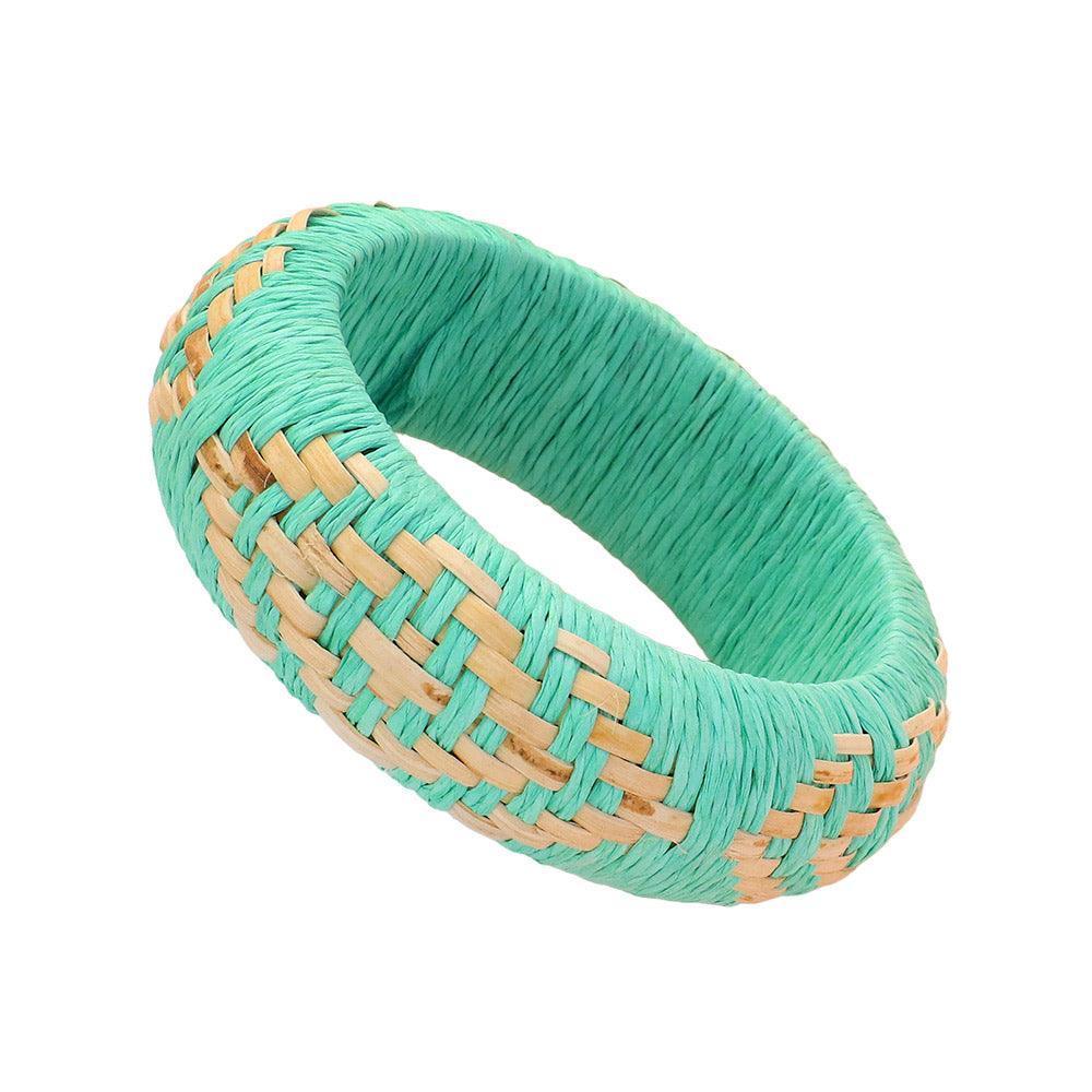 Turquoise Raffia Weave Abstract Pattern Bangle Bracelet - Jewelry Store by Erik Rayo