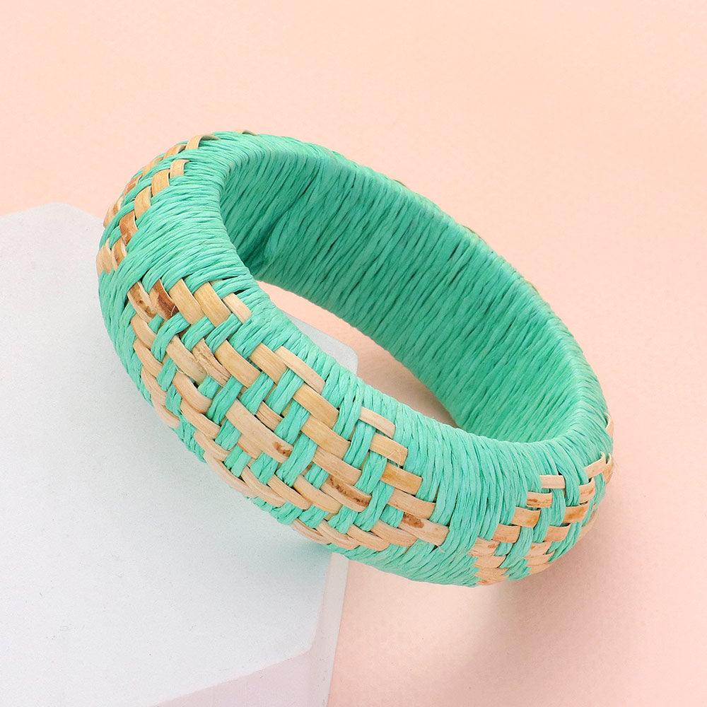 Turquoise Raffia Weave Abstract Pattern Bangle Bracelet