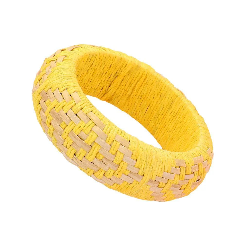 Yellow Raffia Weave Abstract Pattern Bangle Bracelet - Jewelry Store by Erik Rayo