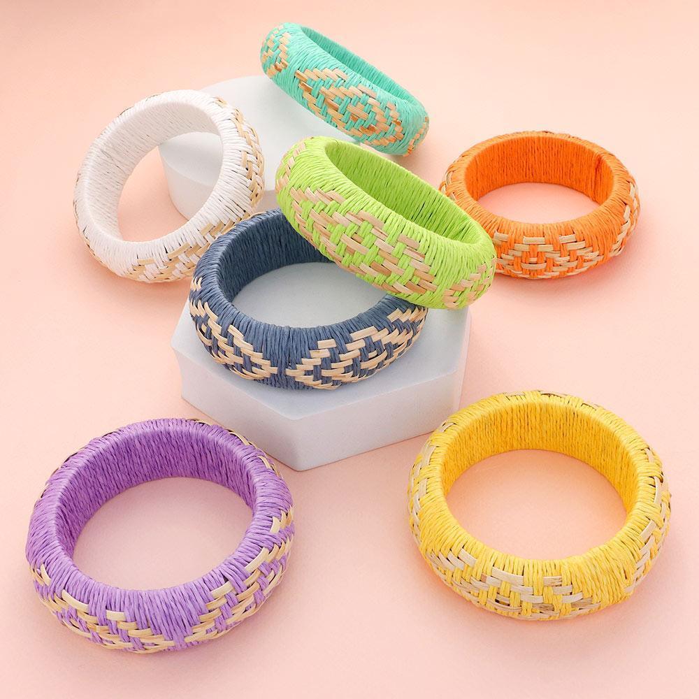 Yellow Raffia Weave Abstract Pattern Bangle Bracelet - Jewelry Store by Erik Rayo