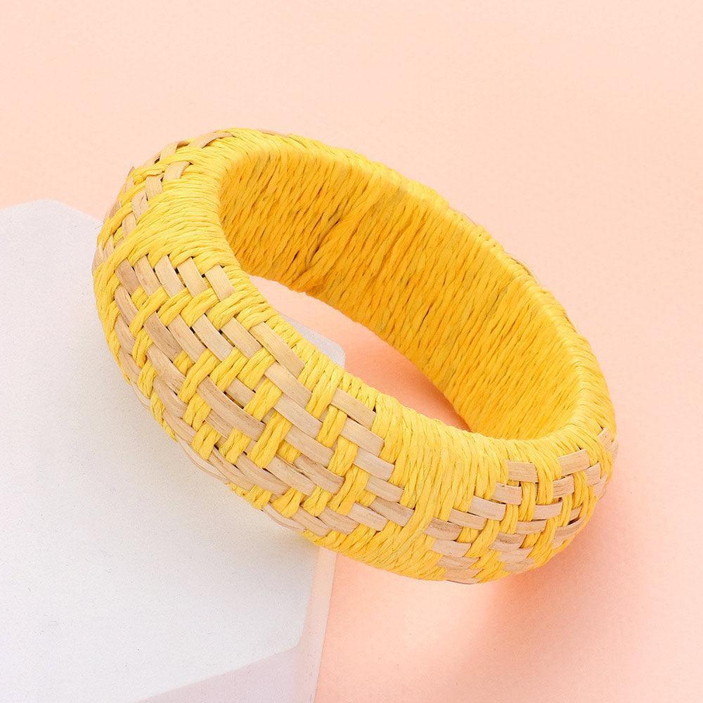 Yellow Raffia Weave Abstract Pattern Bangle Bracelet - Jewelry Store by Erik Rayo