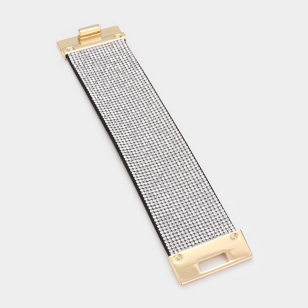 Clear Embellished Rhinestone Wide Turn Lock Bracelet - Jewelry Store by Erik Rayo