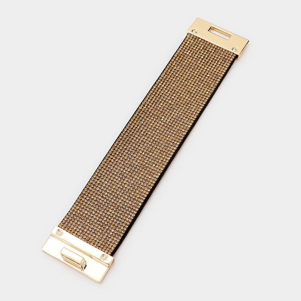 Embellished Rhinestone Wide Turn Lock Bracelet - Jewelry Store by Erik Rayo