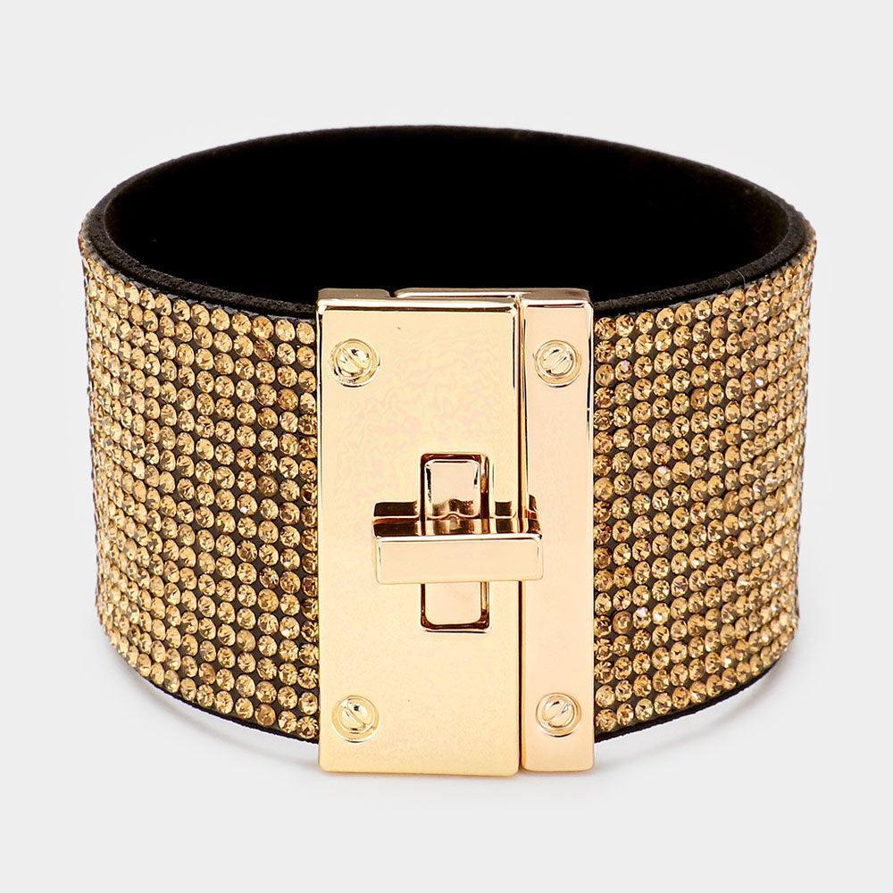 Embellished Rhinestone Wide Turn Lock Bracelet - Jewelry Store by Erik Rayo