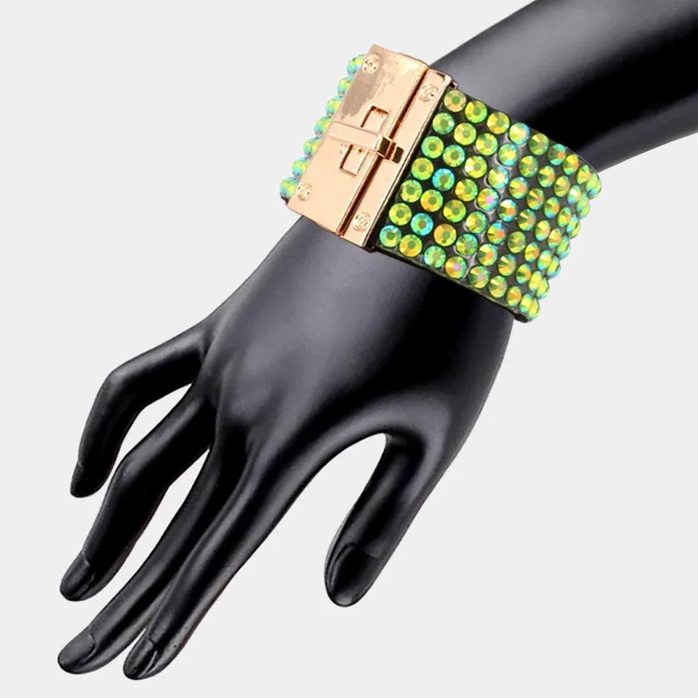 Green 7-Row Rhinestone Bling Studded Bracelet - Jewelry Store by Erik Rayo
