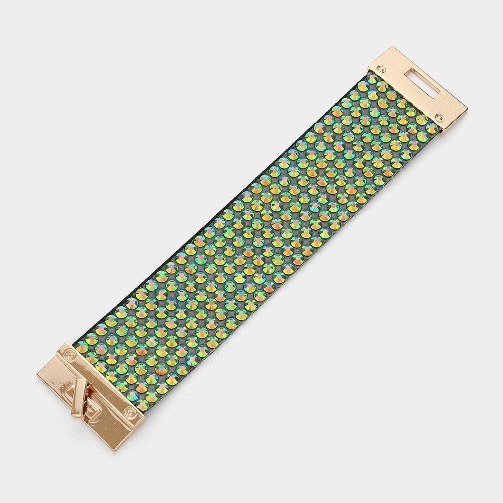 Green 7-Row Rhinestone Bling Studded Bracelet - Jewelry Store by Erik Rayo