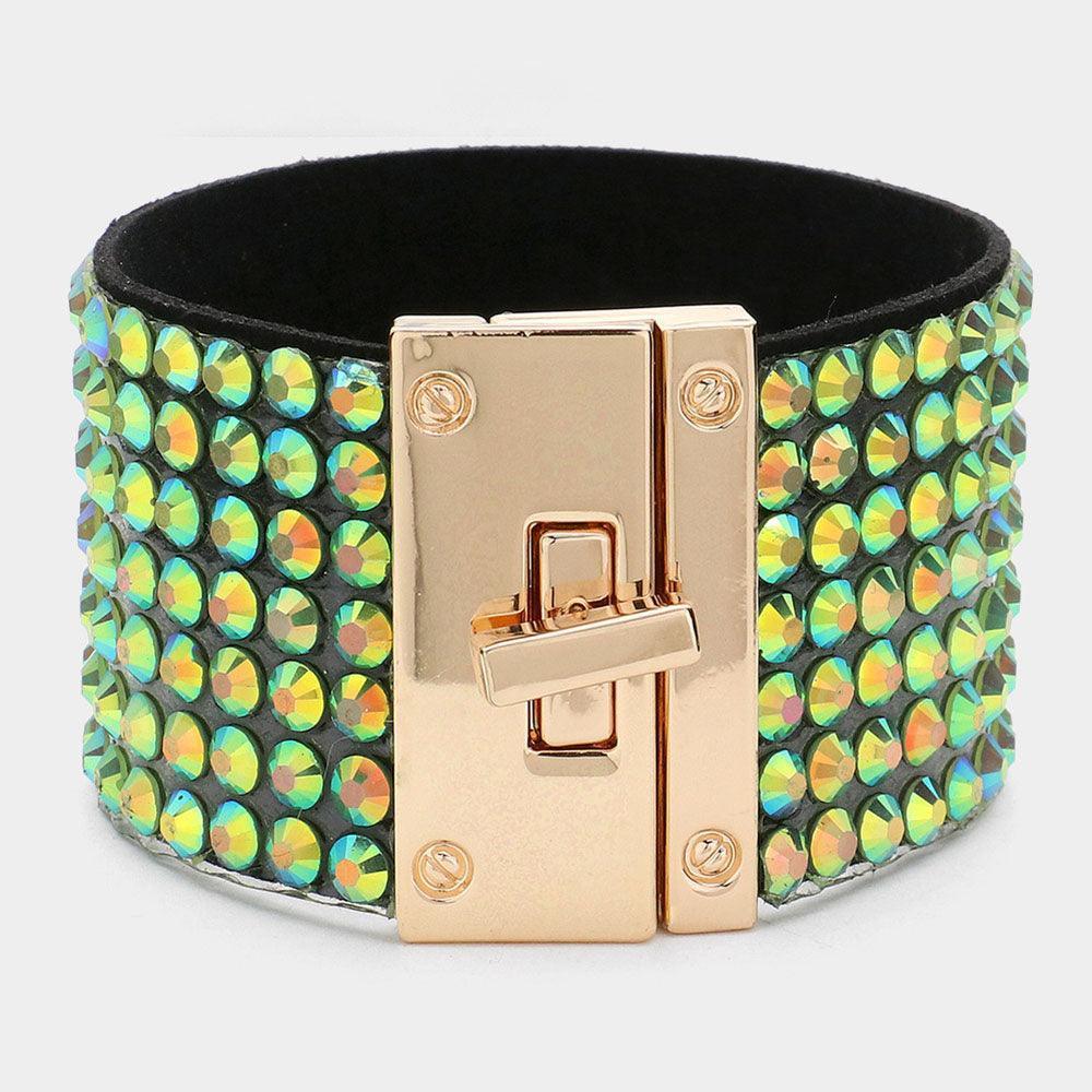 Green 7-Row Rhinestone Bling Studded Bracelet - Jewelry Store by Erik Rayo