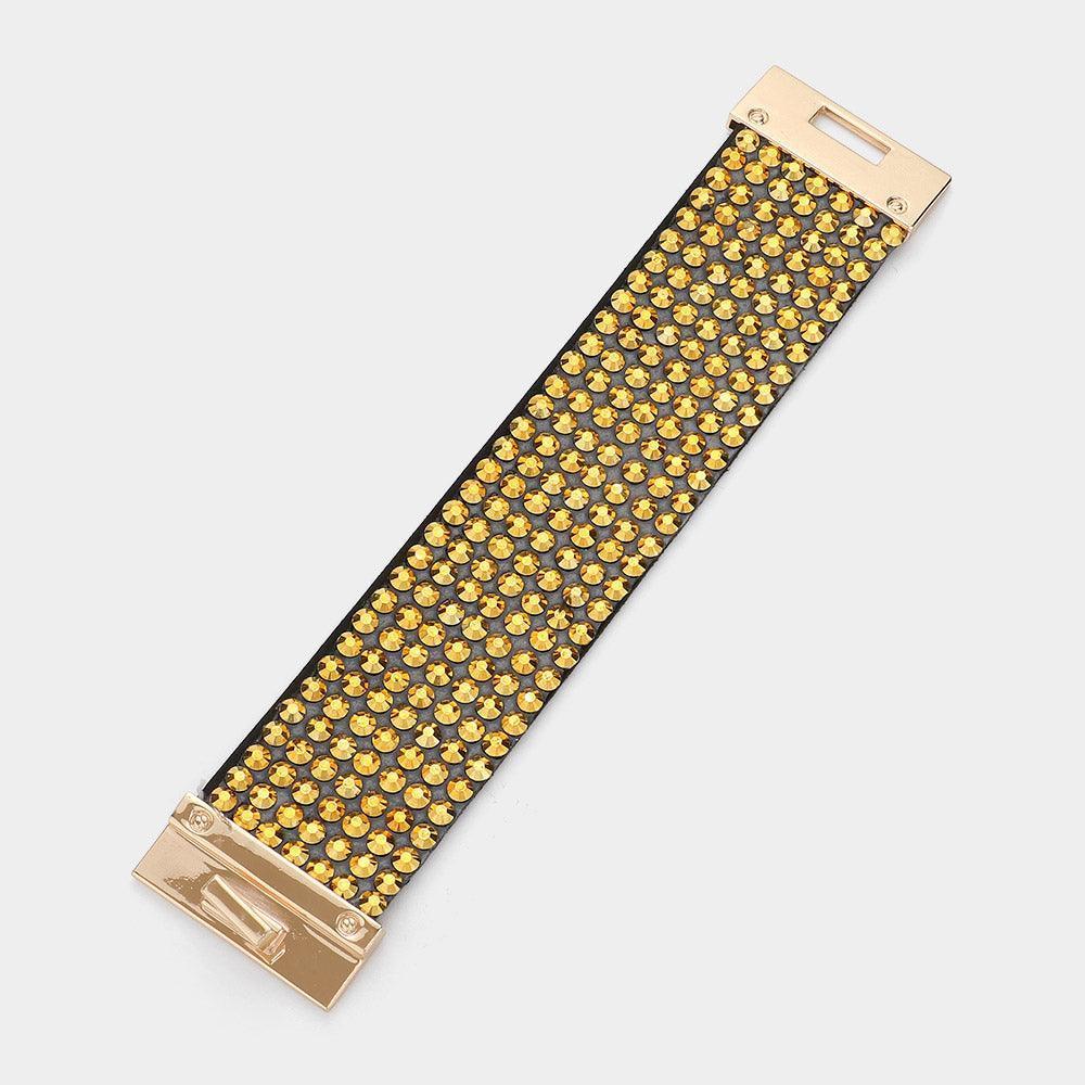 Gold 7-Row Rhinestone Bling Studded Bracelet - Jewelry Store by Erik Rayo