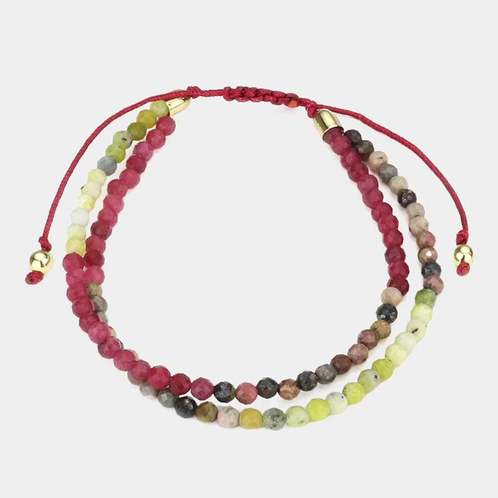 Two Layer Semi Precious Stone Bead Pull Tie Adjustable Cinch Bracelet - Jewelry Store by Erik Rayo