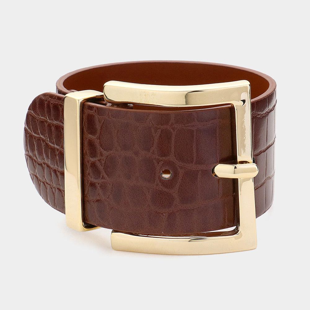 Brown Faux Glossy Leather Belt Bracelet