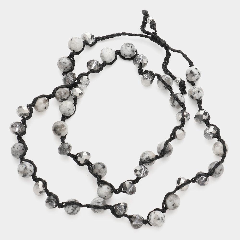 Black Natural Stone Beaded Wrap bracelet / Necklace - Jewelry Store by Erik Rayo