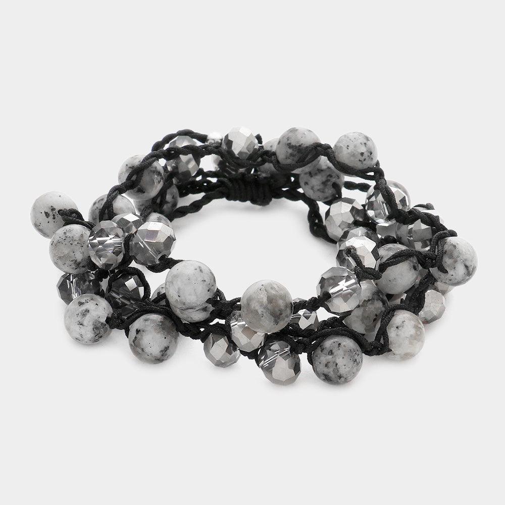 Black Natural Stone Beaded Wrap bracelet / Necklace - Jewelry Store by Erik Rayo
