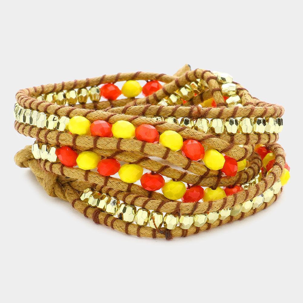 Orange Beaded Wrap Bracelet - Jewelry Store by Erik Rayo
