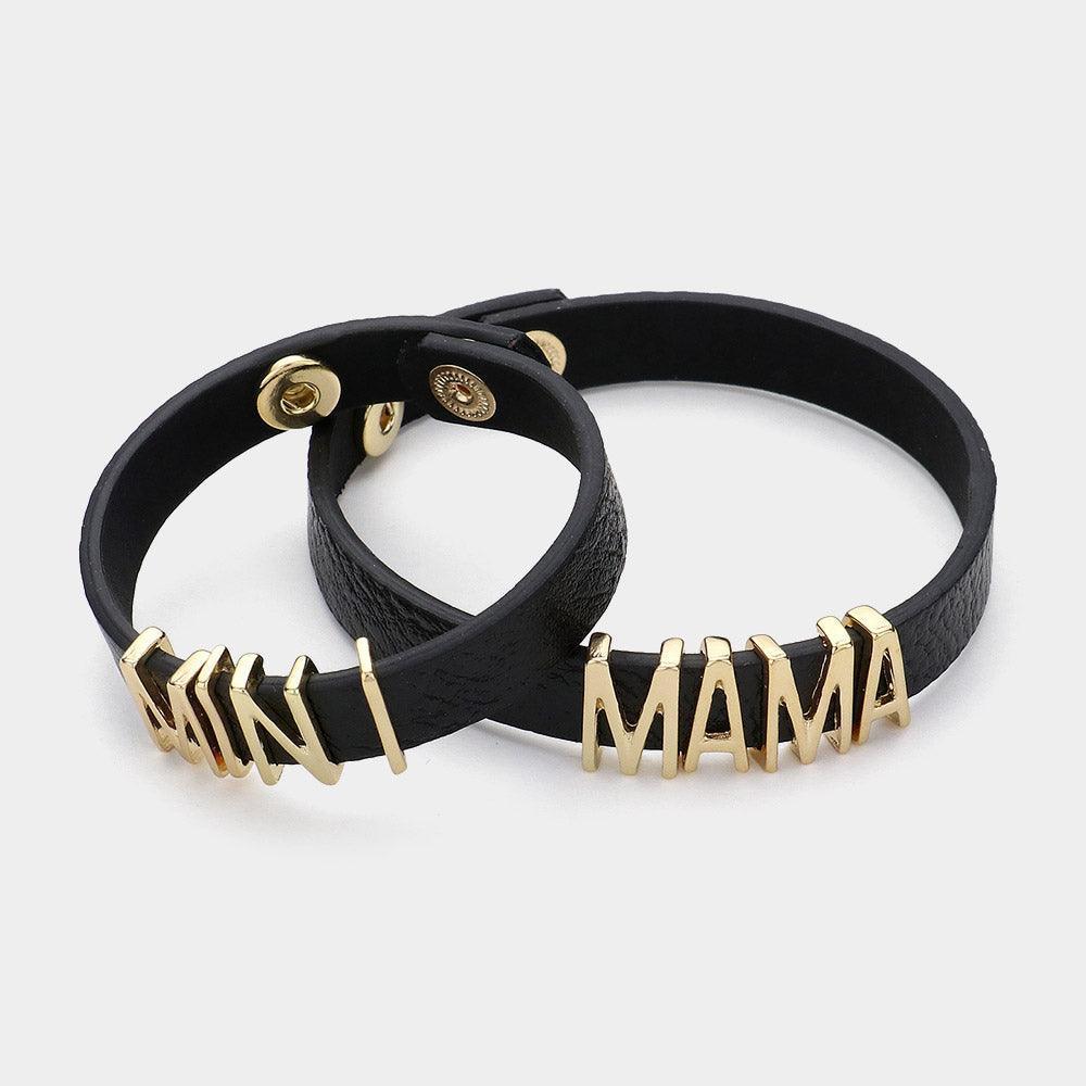 Black 2PCS MINI MAMA Message Faux Leather Button Snap Bracelets Set - Jewelry Store by Erik Rayo
