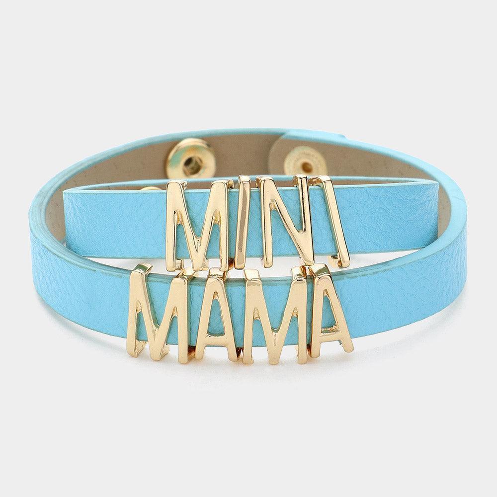 Blue 2PCS - MINI MAMA Message Faux Leather Button Snap Bracelets Set - Jewelry Store by Erik Rayo