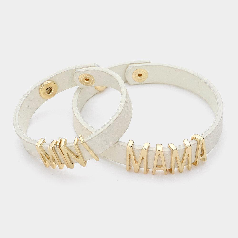 White 2PCS - MINI MAMA Message Faux Leather Button Snap Bracelets Set - Jewelry Store by Erik Rayo