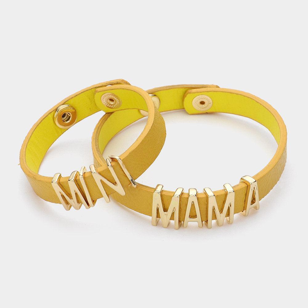 Yellow 2PCS - MINI MAMA Message Faux Leather Button Snap Bracelets Set - Jewelry Store by Erik Rayo