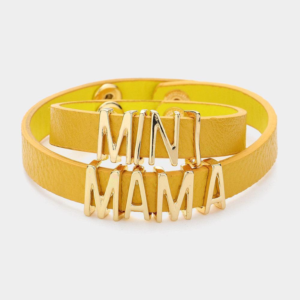 Yellow 2PCS - MINI MAMA Message Faux Leather Button Snap Bracelets Set - Jewelry Store by Erik Rayo