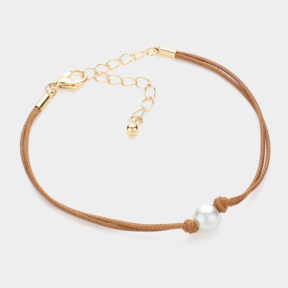 Brown Pearl Pointed Wax Rope Bracelet