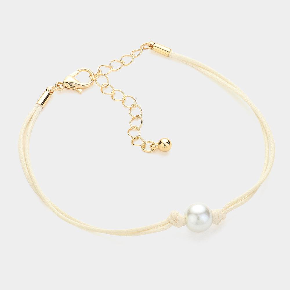 Ivory Pearl Pointed Wax Rope Bracelet