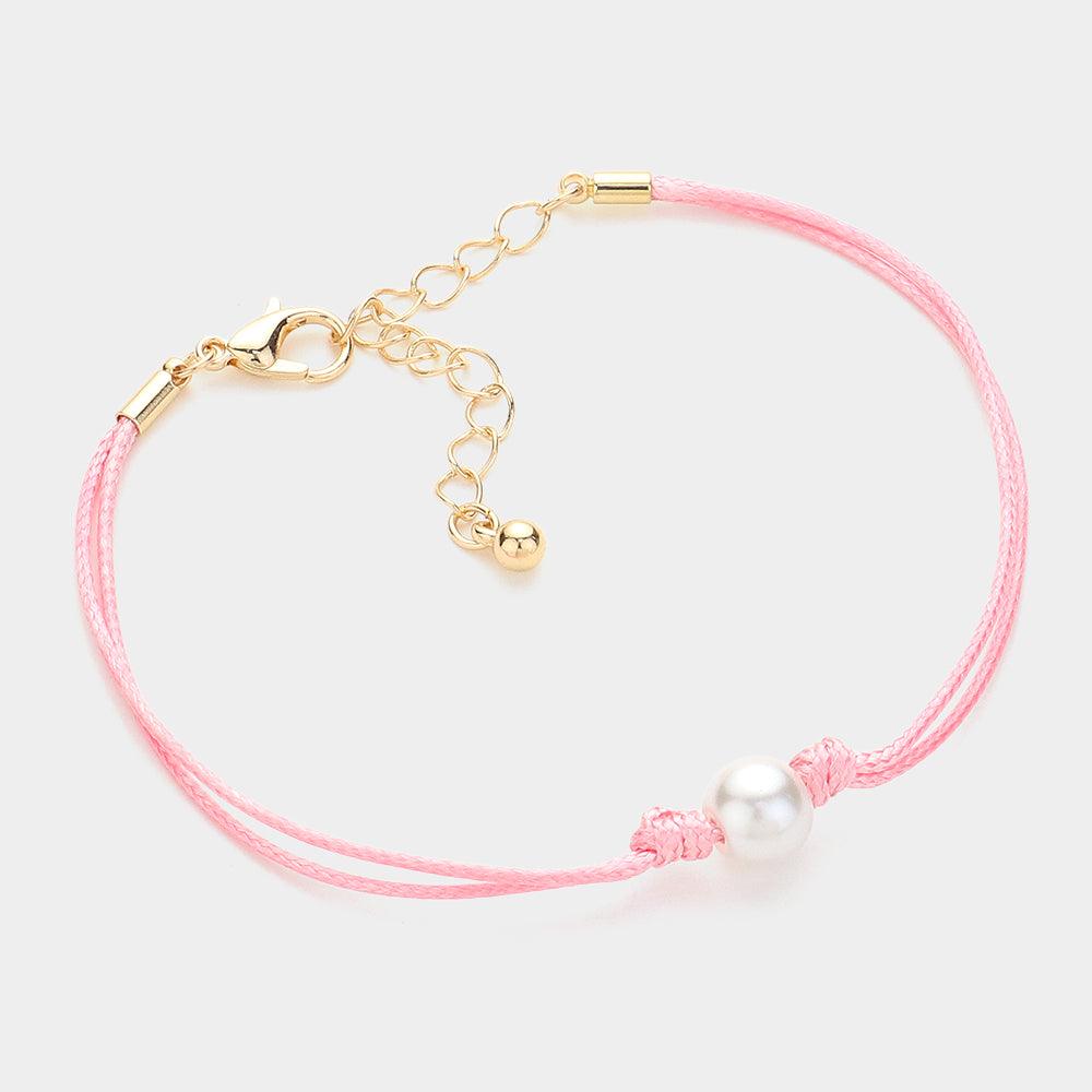 Pink Pearl Pointed Wax Rope Bracelet