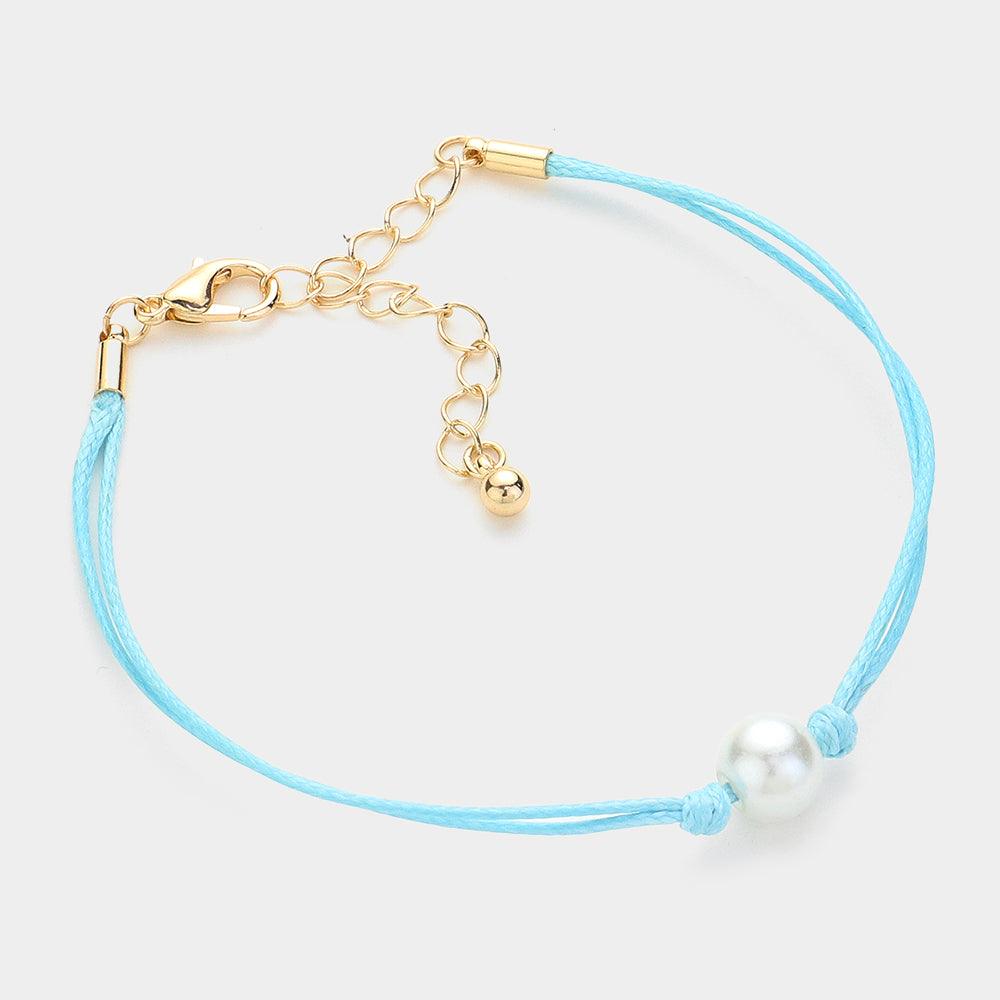 Turquoise Pearl Pointed Wax Rope Bracelet