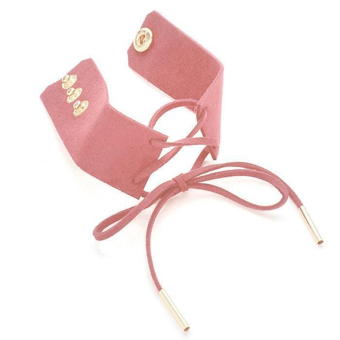 Pink Lace up corset faux suede bracelet - Jewelry Store by Erik Rayo