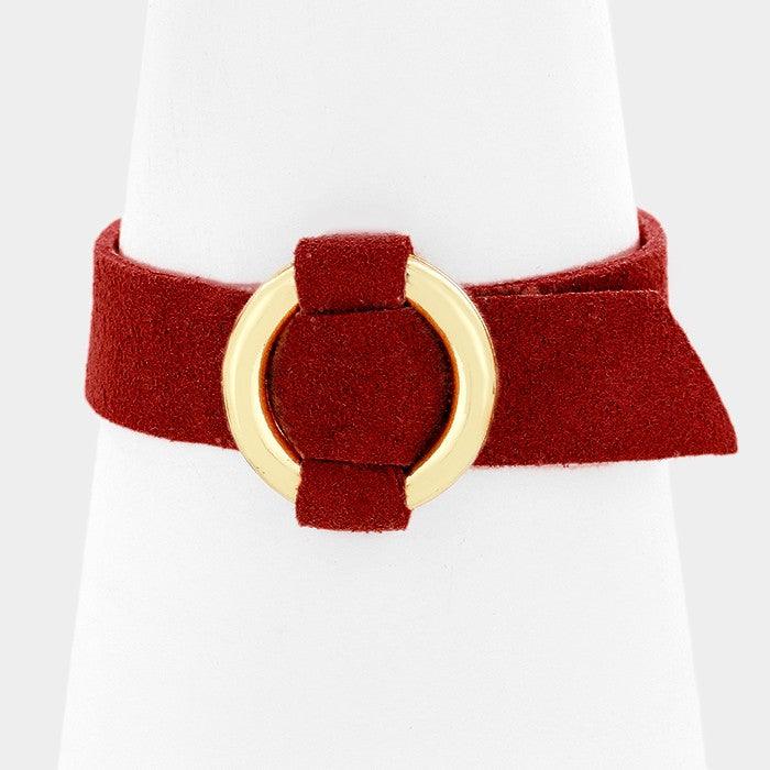 Gold Metal hoop buckle faux suede bracelet