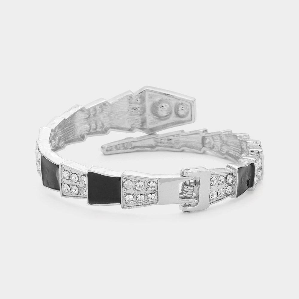 Black Stone Embellished Enamel Snake Hinged Bracelet - Jewelry Store by Erik Rayo