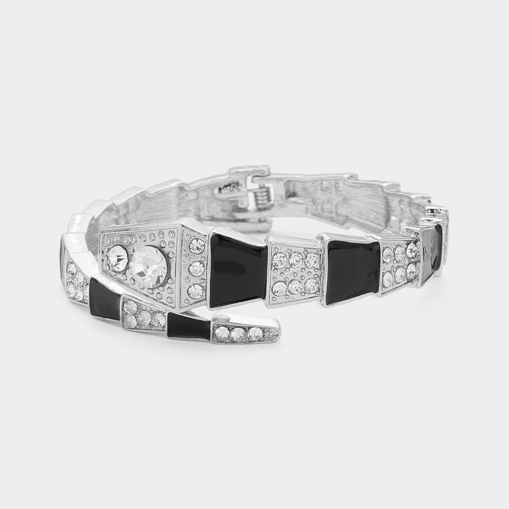 Black Stone Embellished Enamel Snake Hinged Bracelet - Jewelry Store by Erik Rayo