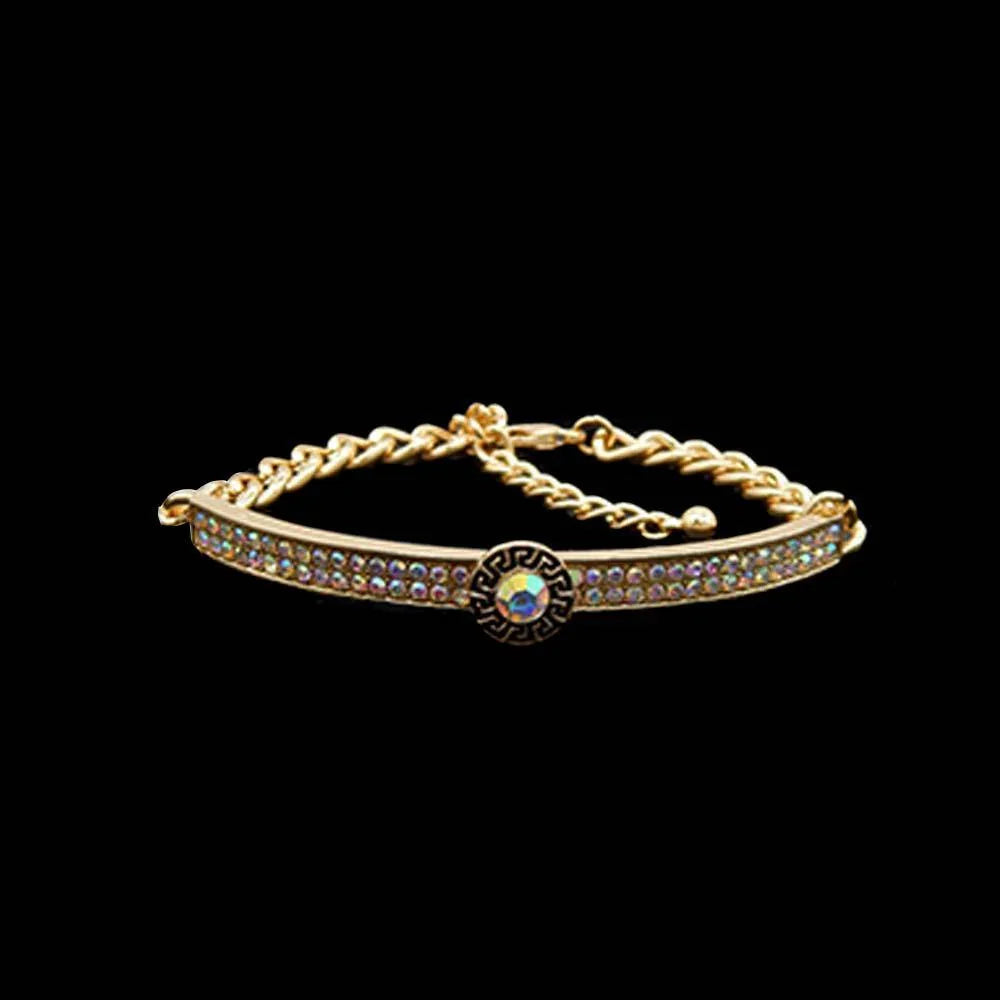 Gold Round Stone Centered Rhinestone Embellished Bracelet - Jewelry Store by Erik Rayo