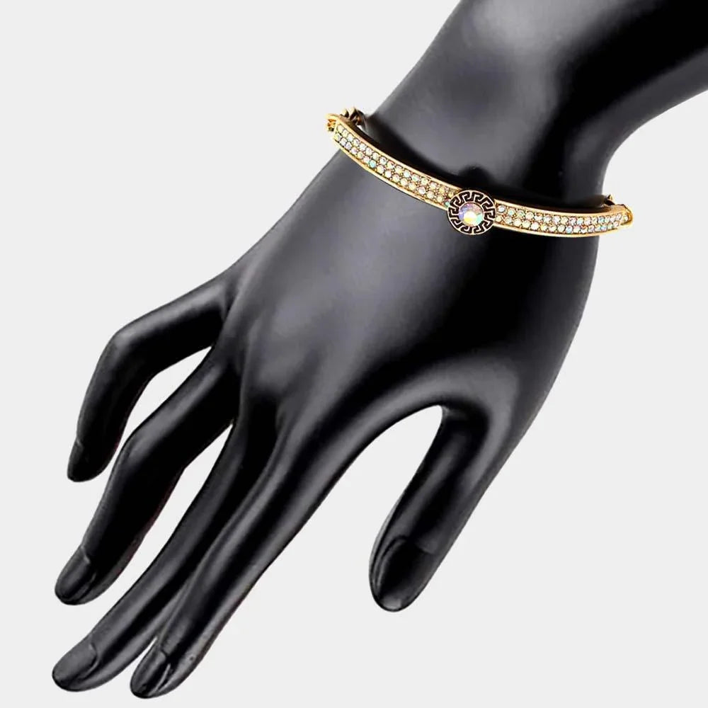 Gold Round Stone Centered Rhinestone Embellished Bracelet - Jewelry Store by Erik Rayo