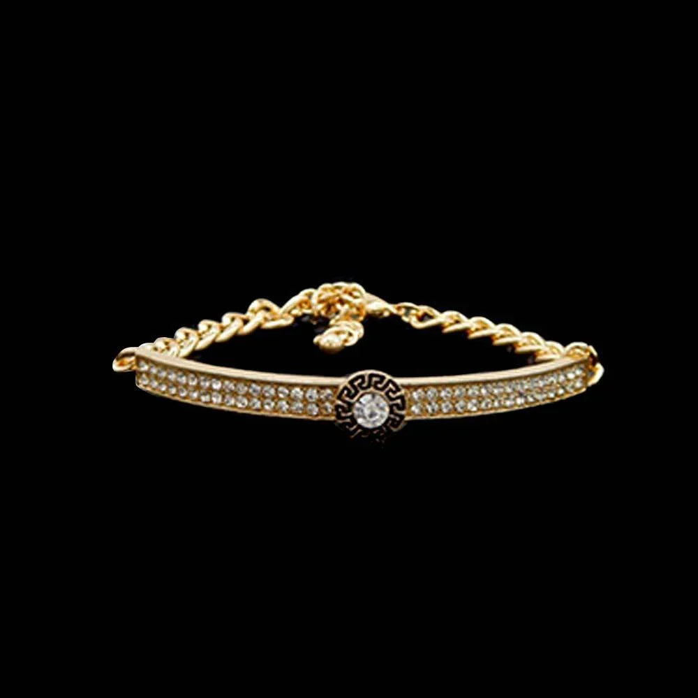 Gold Round Stone Centered Rhinestone Embellished Bracelet - Jewelry Store by Erik Rayo