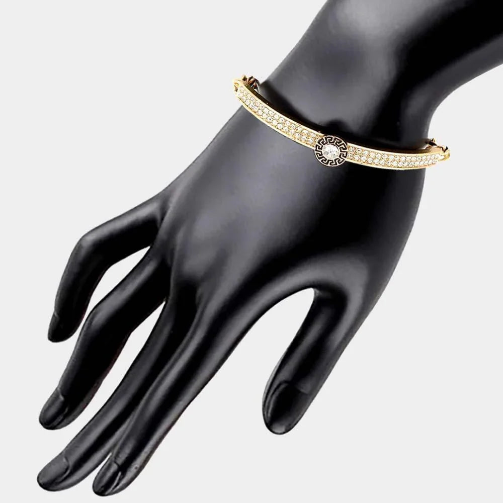 Gold Round Stone Centered Rhinestone Embellished Bracelet - Jewelry Store by Erik Rayo