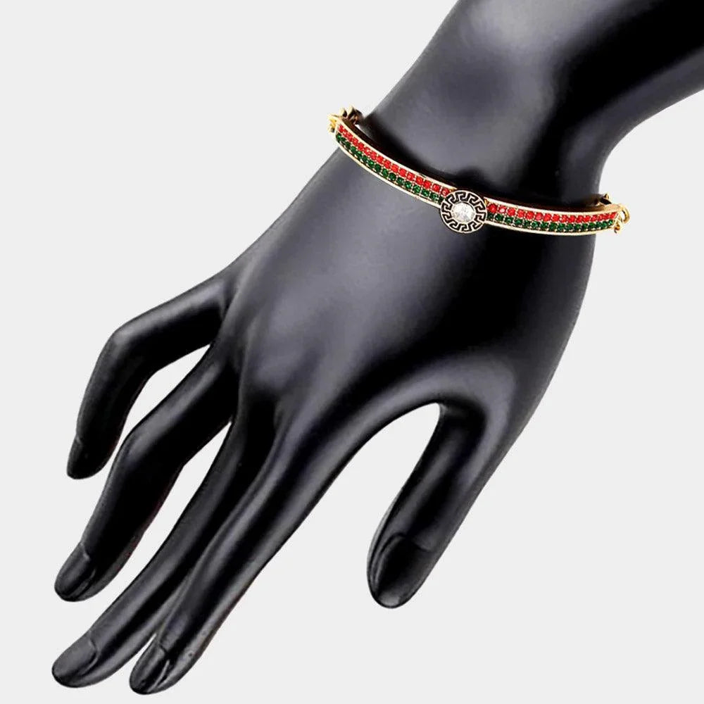 Round Stone Centered Color Block Rhinestone Embellished Bracelet - Jewelry Store by Erik Rayo