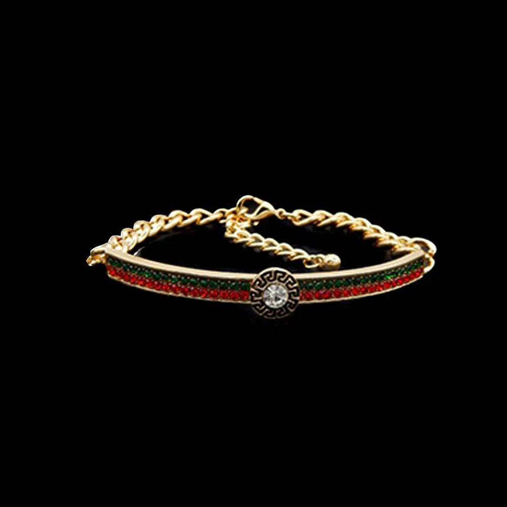 Round Stone Centered Color Block Rhinestone Embellished Bracelet - Jewelry Store by Erik Rayo
