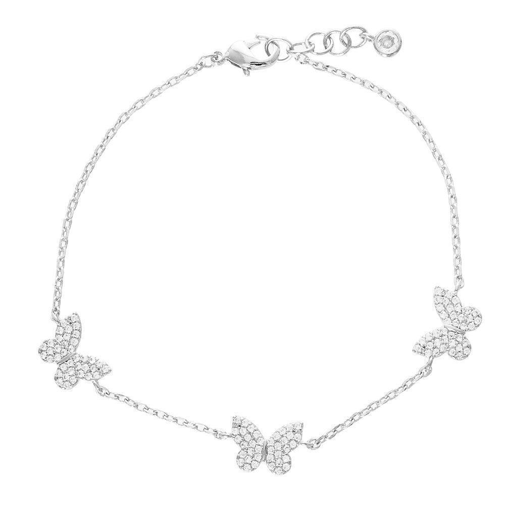 Gold White Gold Dipped CZ Triple Butterfly Charm Station Bracelet - Jewelry Store by Erik Rayo