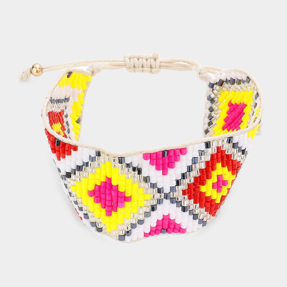 Gold Beaded Geometric Pull Tie Cinch Bracelet